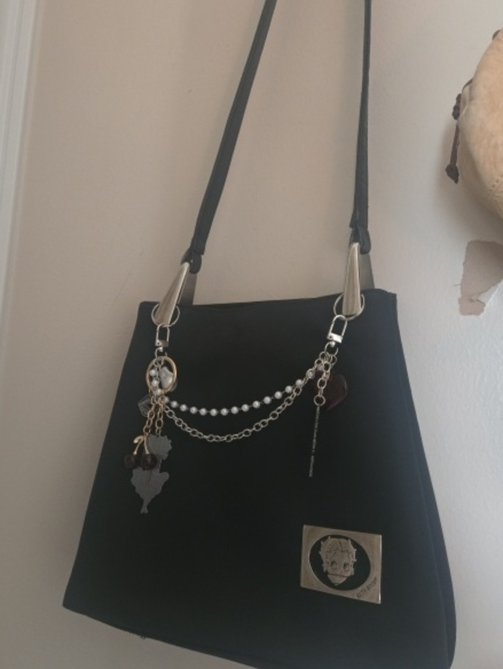 Betty Boop Black Shoulder Bag with Chain and Charm Accents